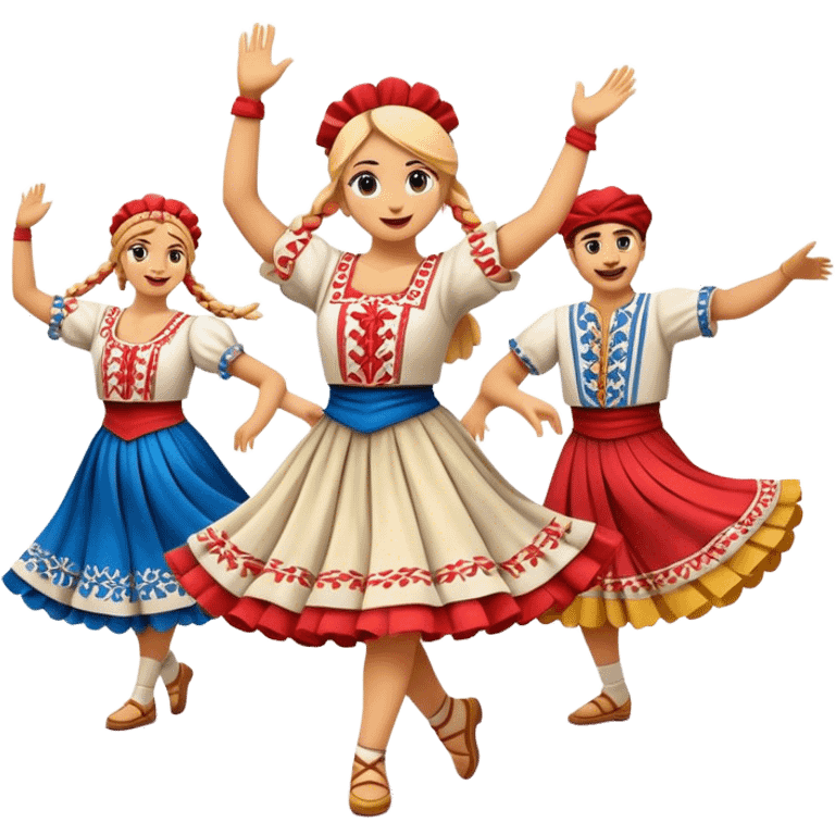 Cinematic Realistic Linđo Dance Emoji, depicted as a traditional Croatian folk dance with lively movements and colorful costumes, rendered with dynamic textures and vibrant festive lighting that captures its cultural vibrancy. emoji