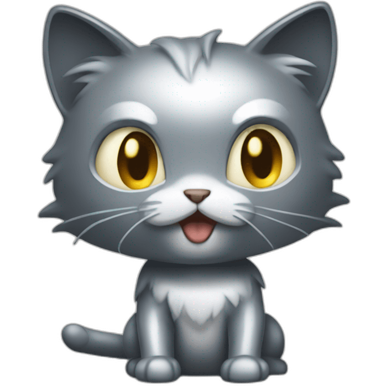 Looks hard cartoon metalic steel kitty like pokemon emoji