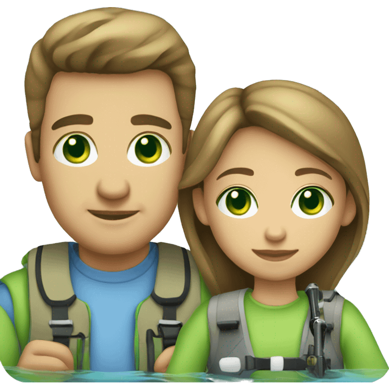 White with blue/green eyes dad and daughter fishing emoji