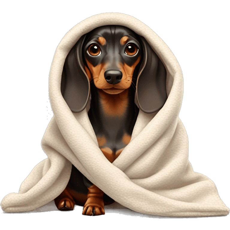 Dachshund ￼wrapped in warm blanket  emoji