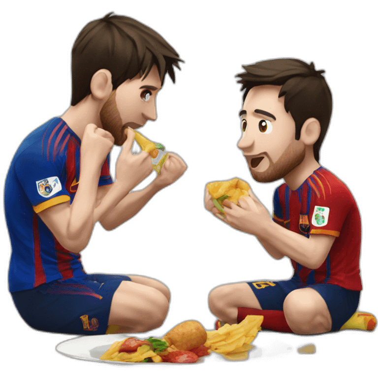 crea a messi  comiendo salchipapa emoji