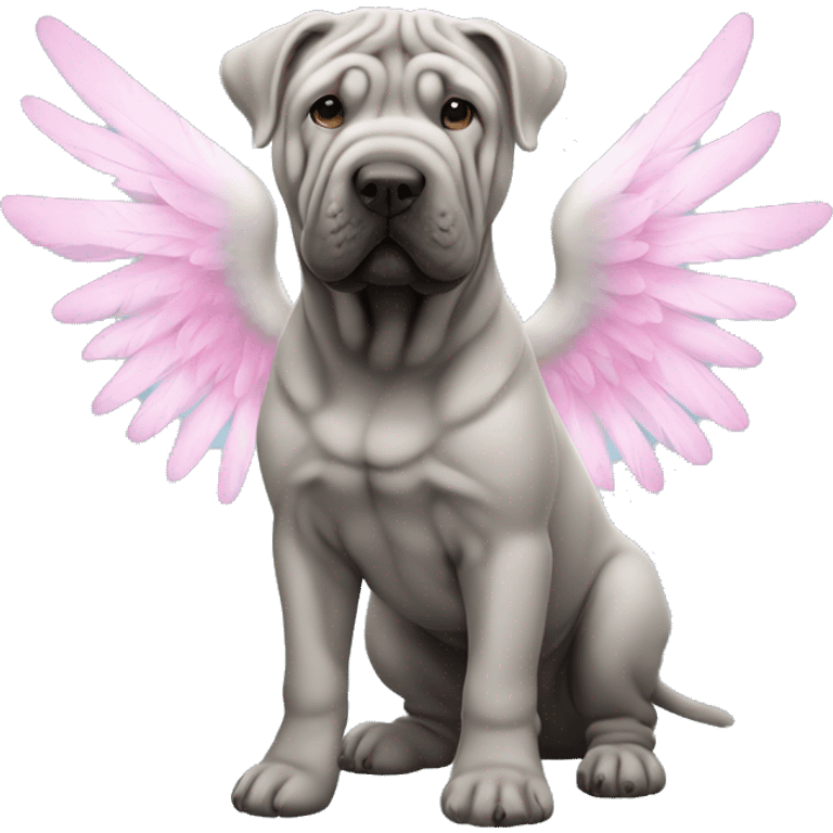 Blue shar Pei with pink angel wings emoji