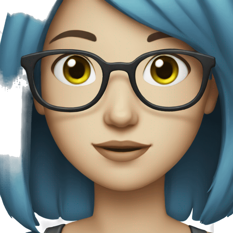 girl with blue hair and glasses and green eyes emoji