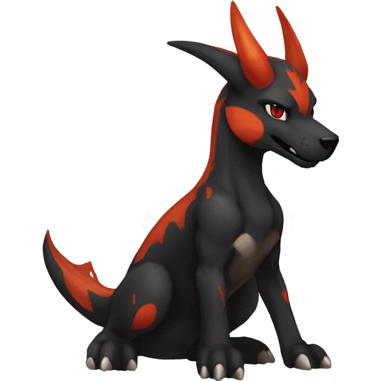 Black Cool Edgy Anthro Houndoom-Charizard Fakémon  with White and Red Edgy markings emoji