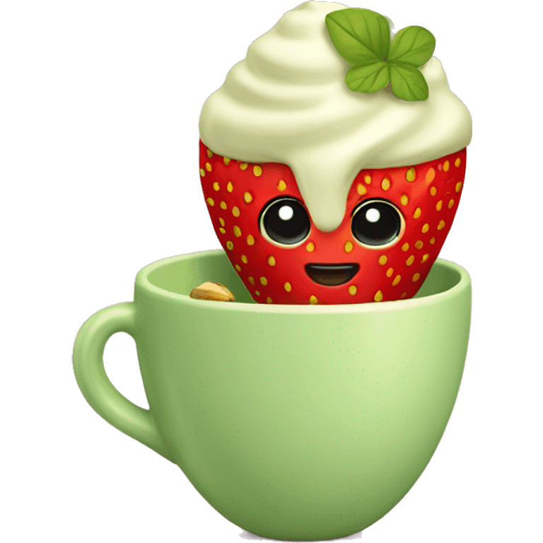 Pistachio cream covered strawberry in a cup  emoji