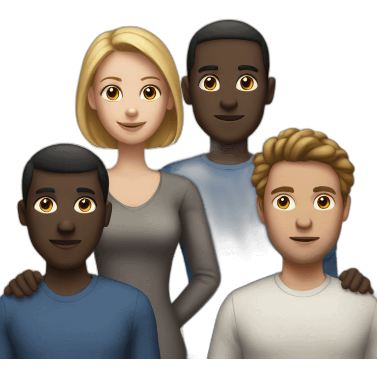 five dark-skinned men stand behind a pale woman emoji