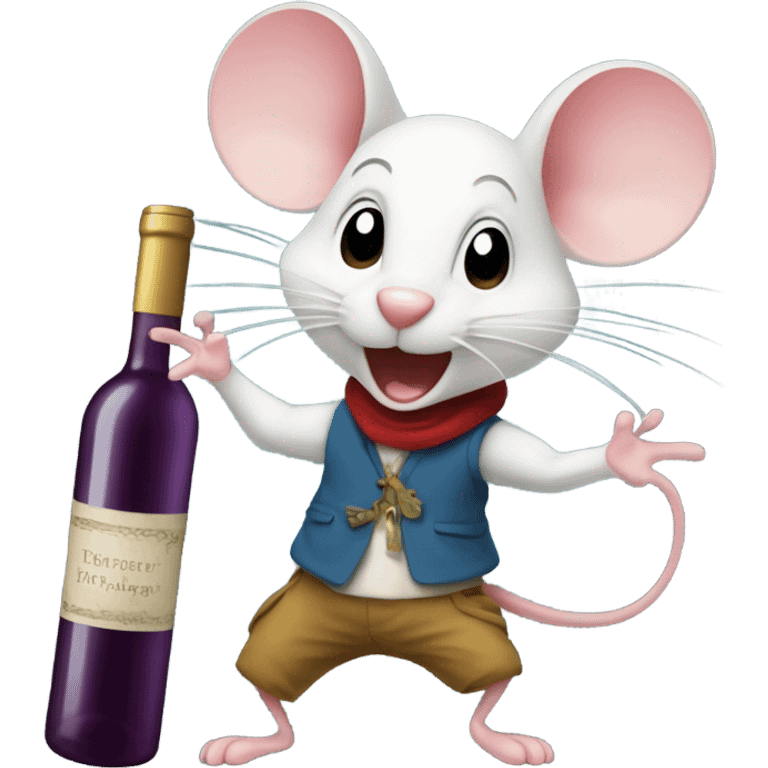 Dancing mice around bottle of wine, one is a boy mouse emoji