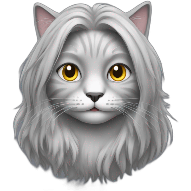 Long grey hair cat emoji