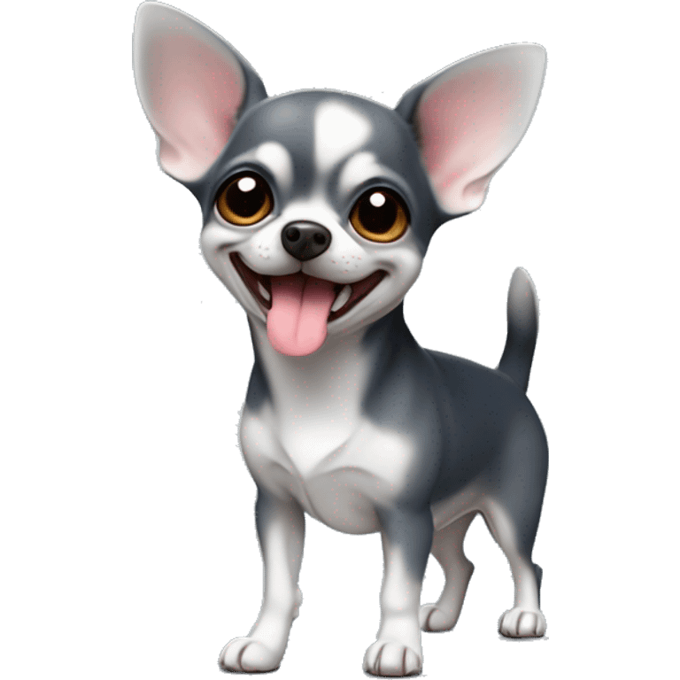 Navy gray smiled Cute mini Chihuahua with a tongue  full body should be displayed  emoji