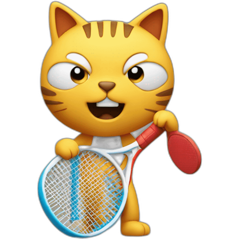 Plasticine cat with a tennis racket in his hand emoji