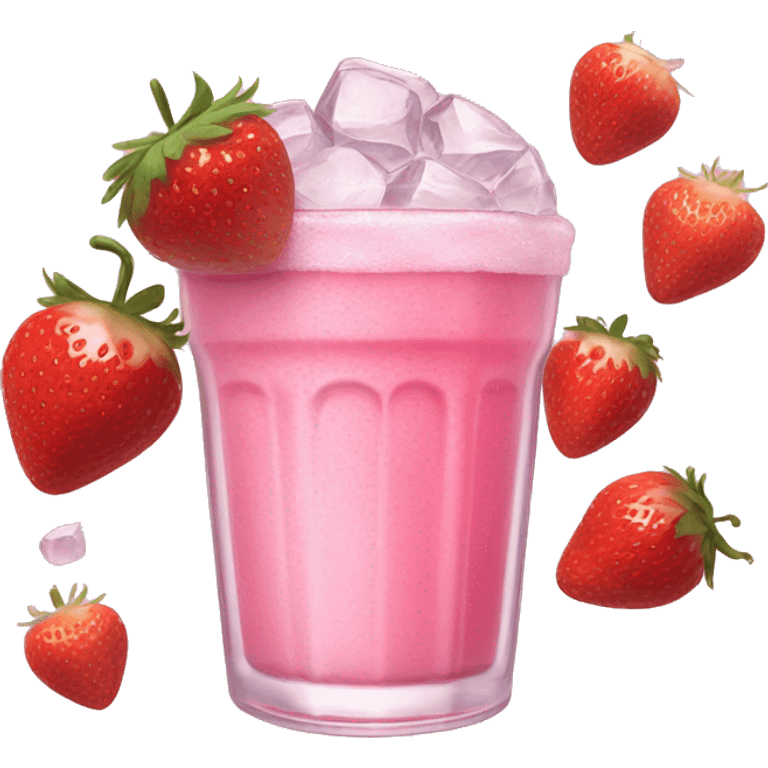 pink drink with ice and strawberries inside emoji