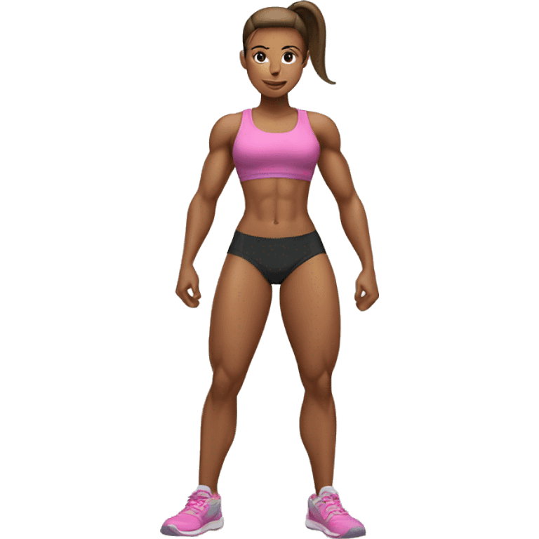 muscular gym girl withe skin, ponytail emoji