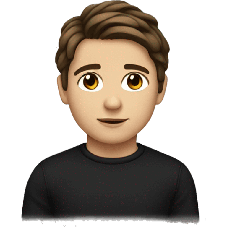 boy with a middle part flow hairstyle, brown hair and a black sweater, brown eyes and white skin emoji