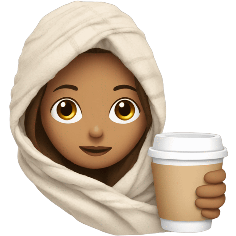 Brown hair Girl drinking coffee, with a cozy blanket emoji