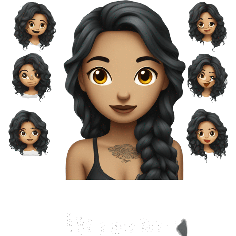 beautiful girl with tattoos, with long wavy black hair, chinese, with laptop emoji