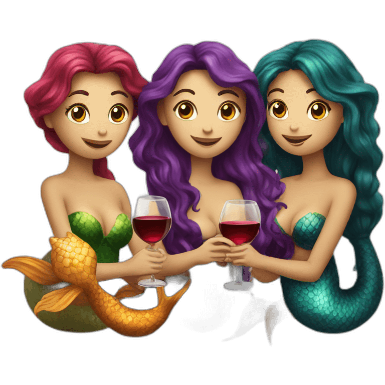 Three mermaids drinking wine emoji