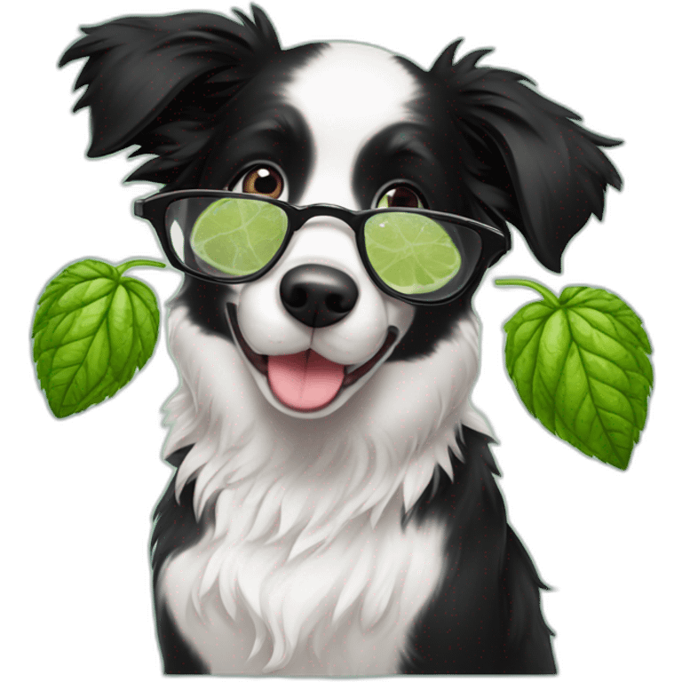 puppy border collie with glasses sniffing mojito emoji