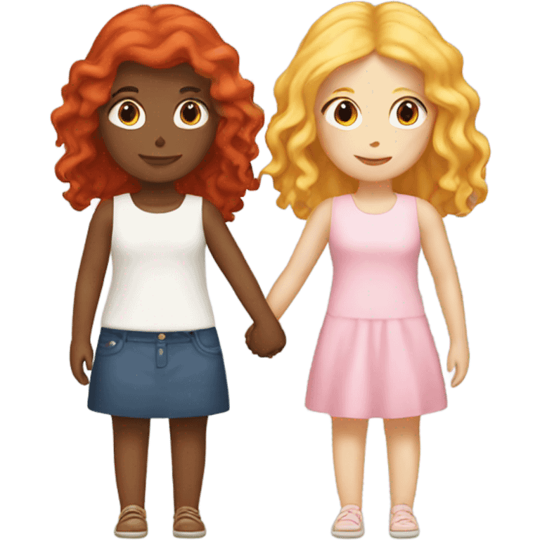 Red head and blonde girl best friends holding hands  emoji