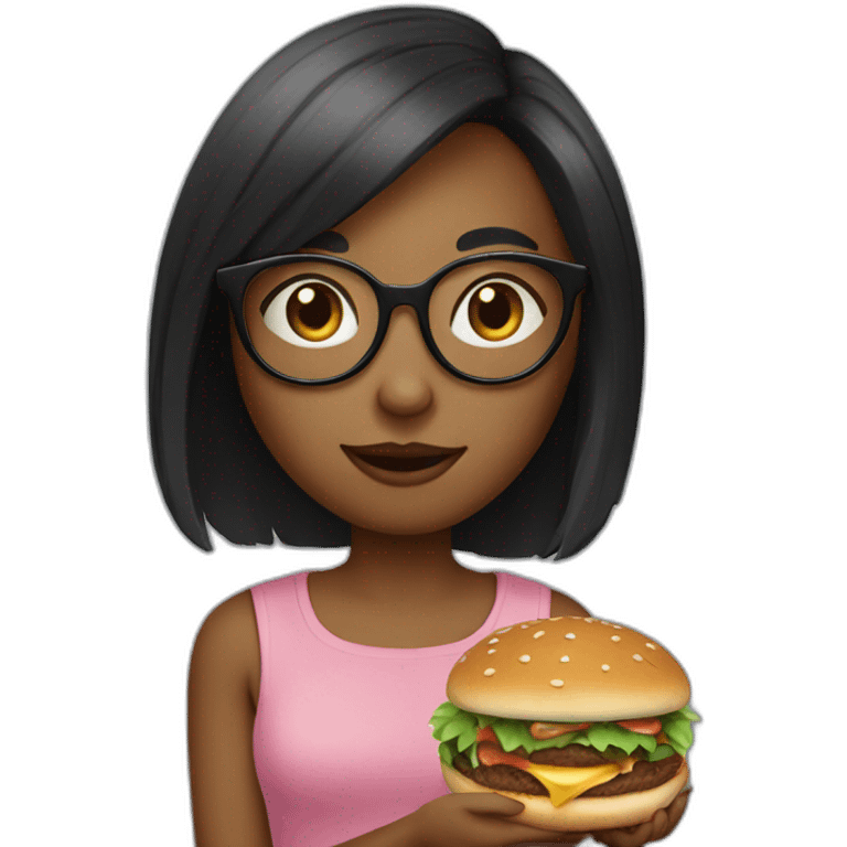 girl with bro2n straight hair and black round glasses with food in hands emoji