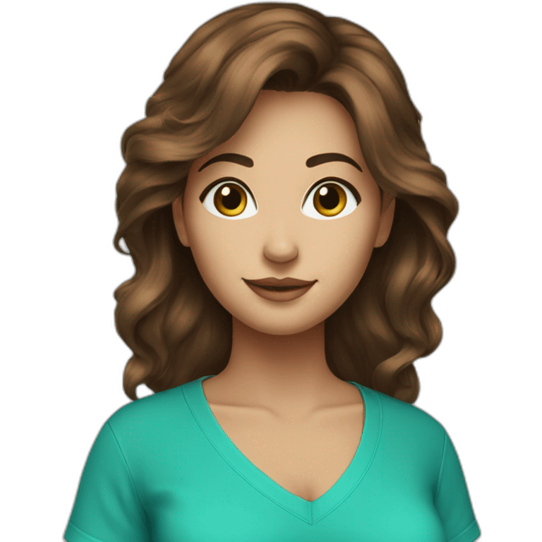 Beautiful brown hair woman turquoise v-neck shirt emoji