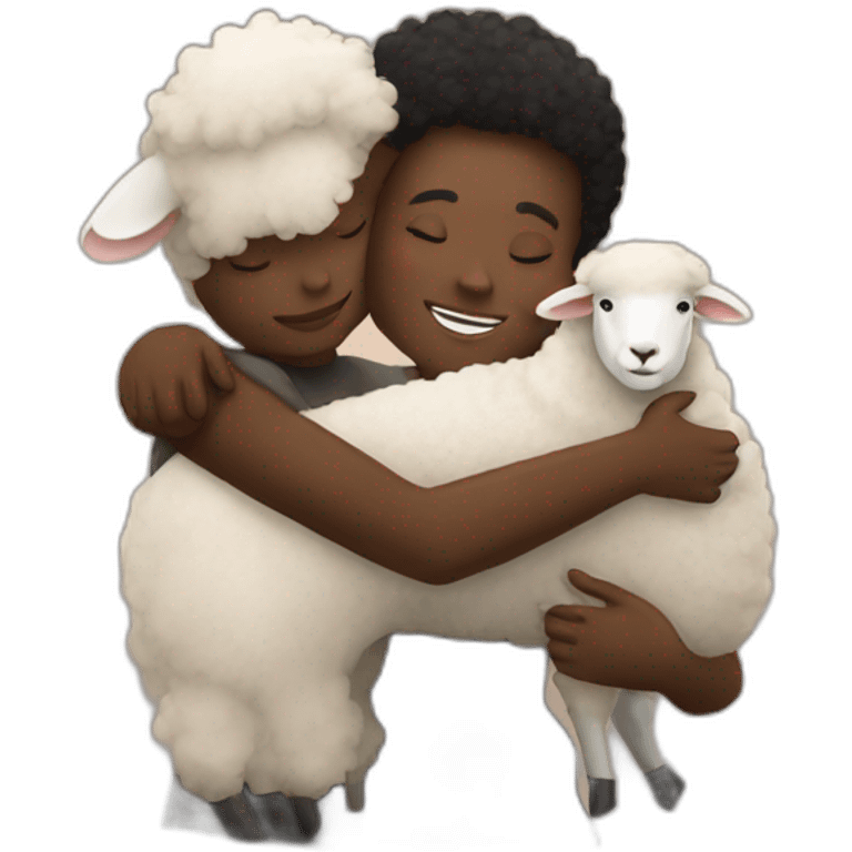 Black person and sheep hugging emoji