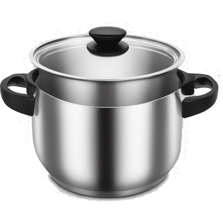 “Royal Prestige” Stainless steel pot with black handlers, food inside. emoji