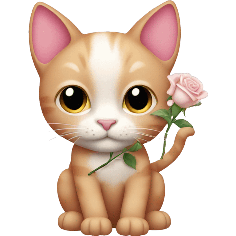 Pink cat holding white rose emoji