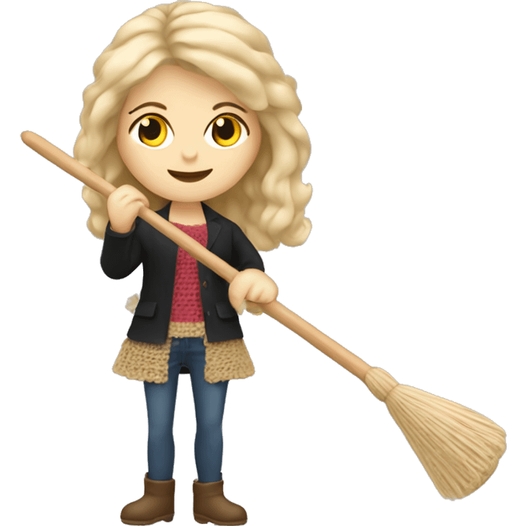 White woman blond hair riding a crochet hook Like a broom emoji