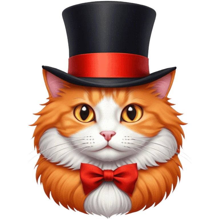 fluffy elegant orange cat with top hat black with red ribbon  emoji