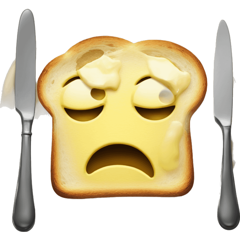 exaggerated sad expression on a sad toast with a crying tear-drop of Butter emoji