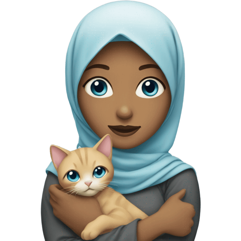 white pretty blue eyes woman with hijab holding a cat emoji