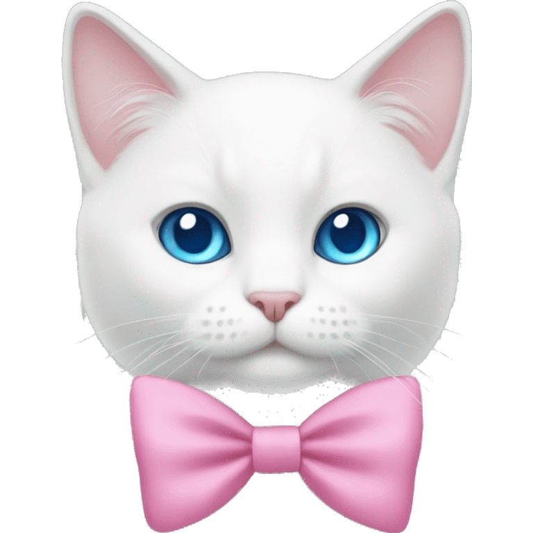 white cat with a pink bow and blue eyes emoji