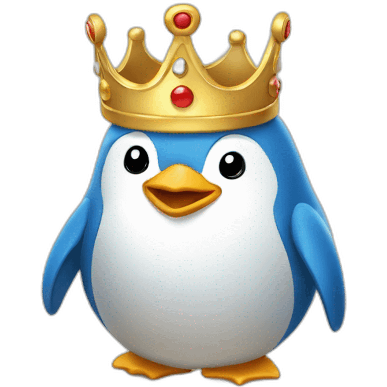 kawaï blue pudgy penguin wearing a golden crown emoji