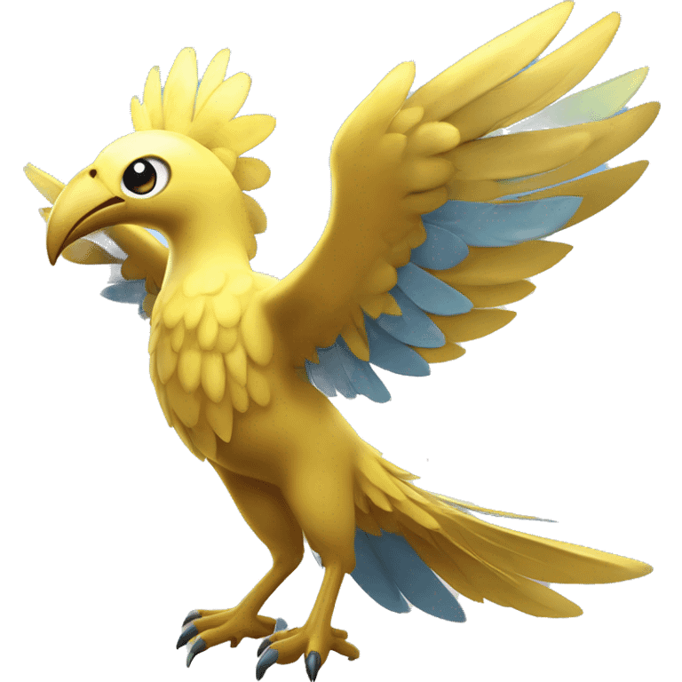 Big Bird Legendary Pokémon:
Plumavore
A majestic Flying/Fairy-type with golden feathers and a calming aura, Plumavore has the ability *Sky Wisdom,* which boosts ally accuracy. Known as the Guardian of Knowledge, it spreads harmony and encourages learning. emoji