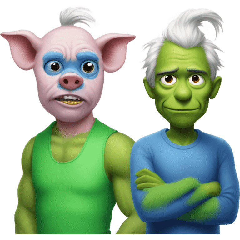 Pig man and blue grinch  emoji