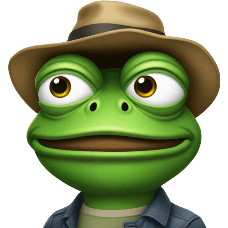 a pepe frog as a software developer, wearing a hat emoji