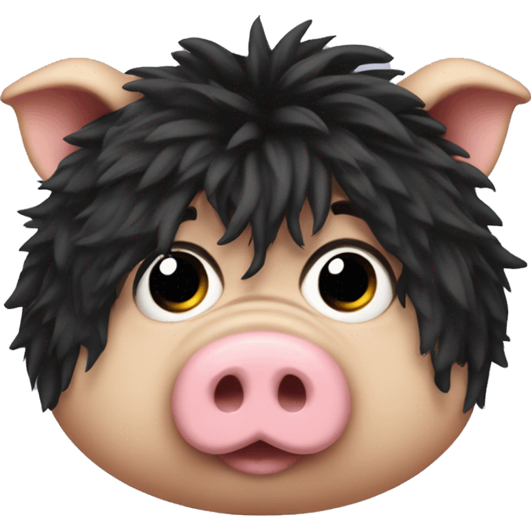 Fat pig with black messy hair emoji