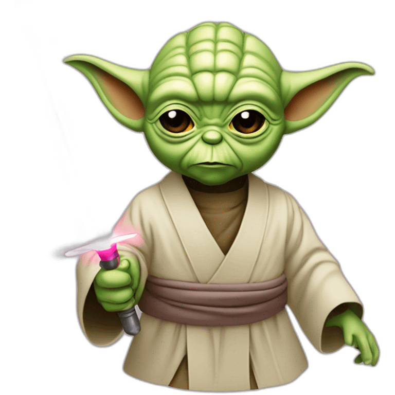 maitre yoda qui tien un sabre laser rose emoji