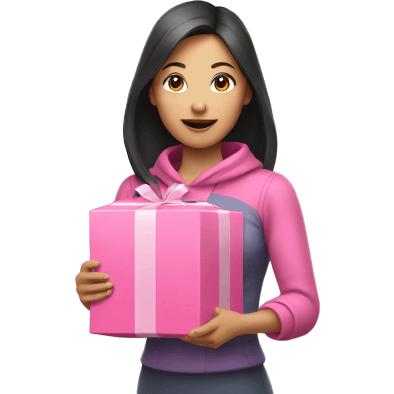 An Asian woman holds a pink package in her hand emoji