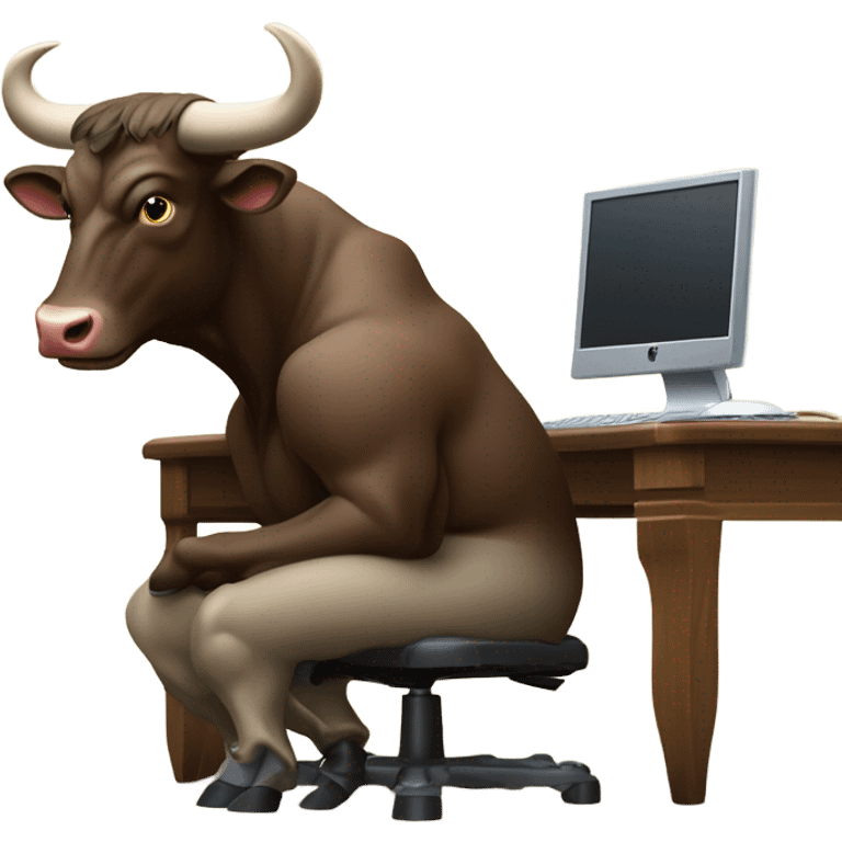 bull using computer emoji