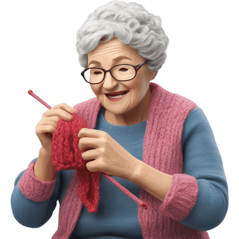 Create a 3d hyper realistic photo of a senior woman knitting  emoji