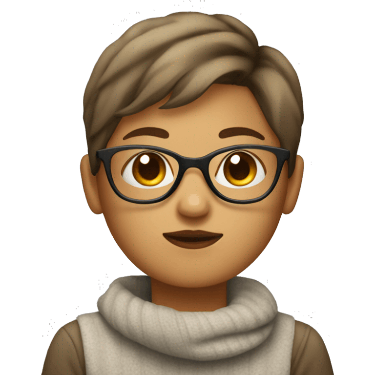 Girl with short hair wearing glasses whole body with coffee on her hand emoji