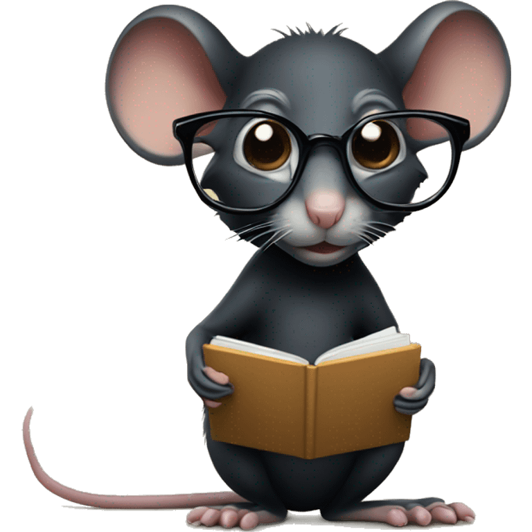 A black rat with glasses and a macbook emoji