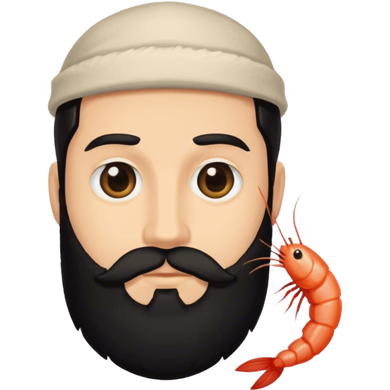 phd caucasian graduate with balck beard but is the shrimp emoji emoji