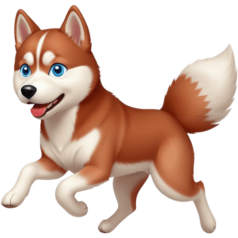 Red Siberian husky with blue eyes running playfully emoji