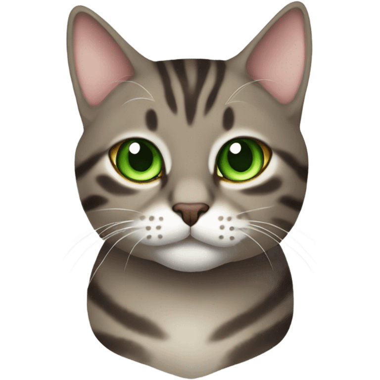 fat brown and gray tabby cat green eyes emoji