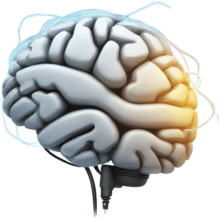 Lateral view of Brain with electrical wires lighting up emoji