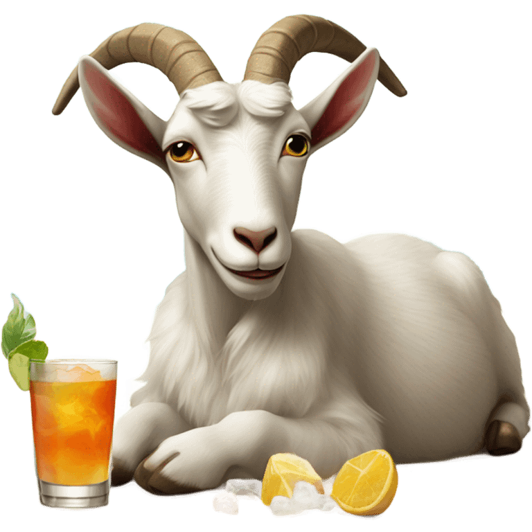 Goat laying on the beach sipping a cocktail emoji