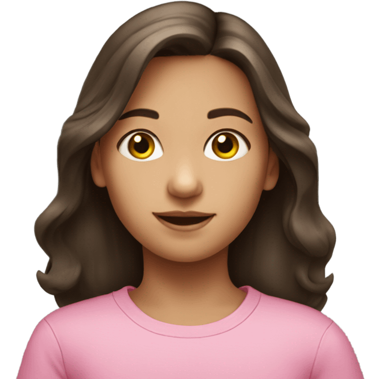 brunette girl child wearing pink emoji