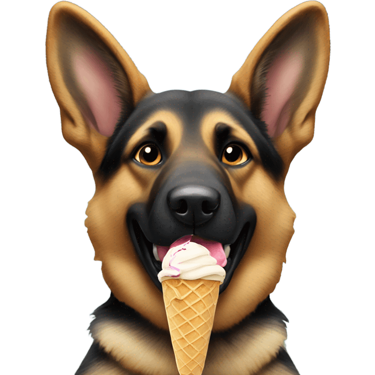 German shepherd eating ice cream emoji